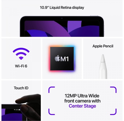 Planşet Apple iPad Air 10.9 Wi-Fi + 256GB LTE Purple (2022)