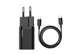 Adapter Baseus Super Si Quick Charger 1C 25W EU Sets With Mini Cable Type-C to Type-C 3A 1m BLACK (TZCCSUP-L01)
