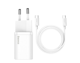 Adapter Baseus Super Si Quick Charger 1C 25W EU Sets With Mini Cable Type-C to Type-C 3A 1m WHITE (TZCCSUP-LO2)