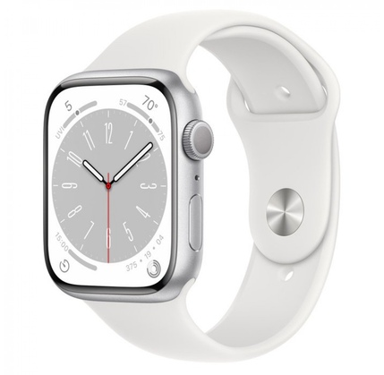 Smart saat Apple Watch Series 8 GPS, 41mm NFC Silver Aluminium Case with White Sport Band - Regular (MP6K3GK/A)