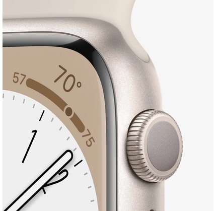 Smart saat Apple Watch Series 8 GPS, 45mm NFC Starlight Aluminium Case with Starlight Sport Band  - Regular (MNP23GK/A)