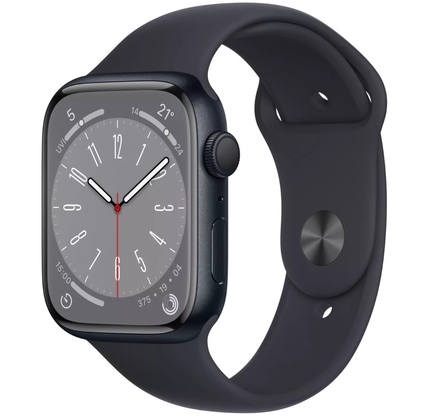 Smart saat Apple Watch Series 8 GPS, 45mm NFC Midnight Aluminium Case with Midnight Sport Band - Regular (MNP13RB/A)