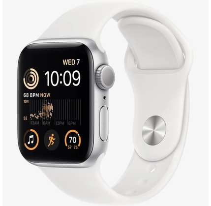 Smart saat Apple Watch SE GPS Gen.2, 40mm NFC Silver Aluminium Case with White Sport Band - Regular, MODEL A2722 (MNJV3GK/A)