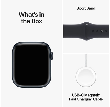 Smart saat Apple Watch Series 9 GPS, 45mm Midnight Aluminum Case With Midnight Sport Band - S/M (MR993QR/A)