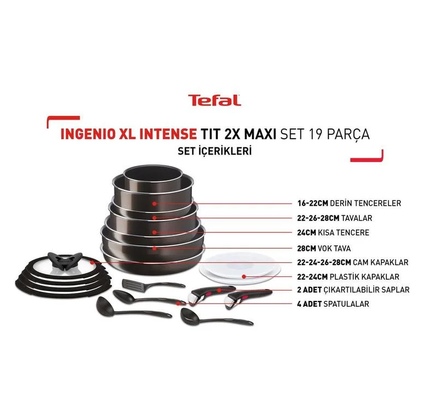 Tava və qazan dəsti Tefal Ingenio XL Intense Titanium 2X Maxi Set 19 Parça (2100129603)