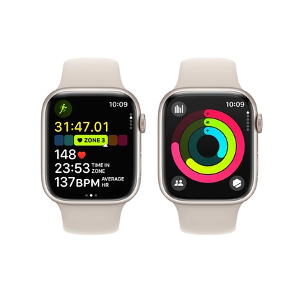 Smart saat Apple Watch Series 9 GPS, 45mm Starlight Aluminium Case with Starlight Sport Band - S/M (MR963QR/A)