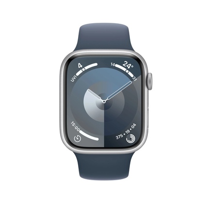 Smart saat Apple Watch Series 9 GPS, 45mm Silver Aluminium Case with Storm Blue Sport Band - M/L (MR9E3QR/A)