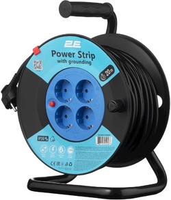 Çarxda elektrik uzadıcı 2E Power Strip 4хType F, 3х1.5mm2, 16A, on reel, 20m, black-blue (CR4315IP20M20)