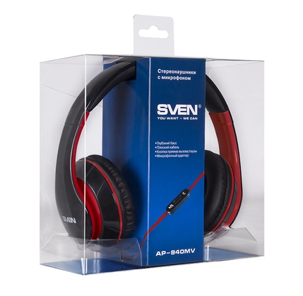 Qulaqlıq Headphones with Microphone SVEN AP-940MV, dark-red